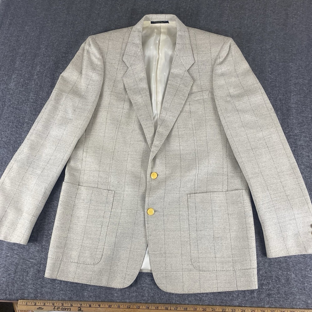 Jonathan Hart Wool Silk Blazer Tan Windowpane Sport Coat Mens XL Size 44